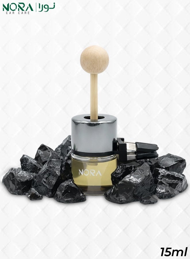 نورا معطر جو للسيارة من نورا، برائحة بلاك آيس، سعة 15 مل، موزع زيوت عطرية طبيعية، زجاجة عطرية بعصا خشبية وغطاء معدني، مشبك تثبيت آمن على فتحة التهوية، عطر يدوم طويلاً لداخل السيارة، متوافق مع فتحات مكيف الهواء، زجاجة زجاجية، مزيل للروائح الكريهة، انتعاش دائم للسيارة. - Image 1